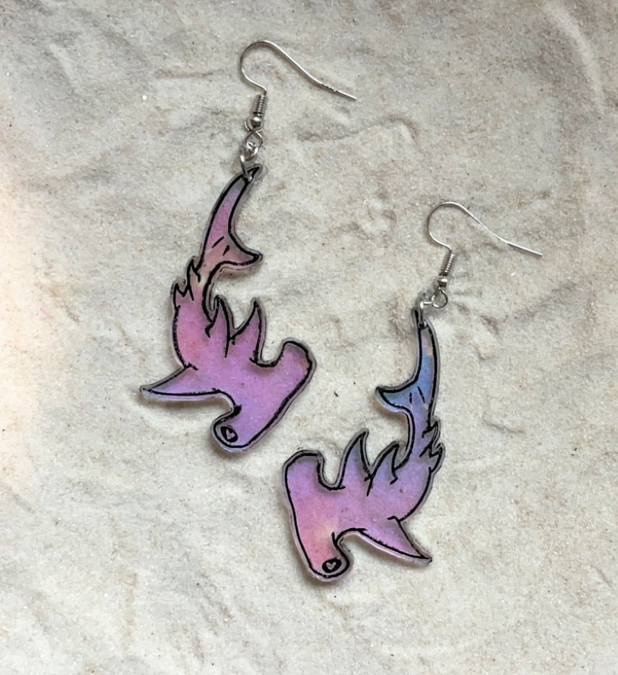 Earrings - Hammerhead Shark - Premium Acrylic Variables with Black Paint