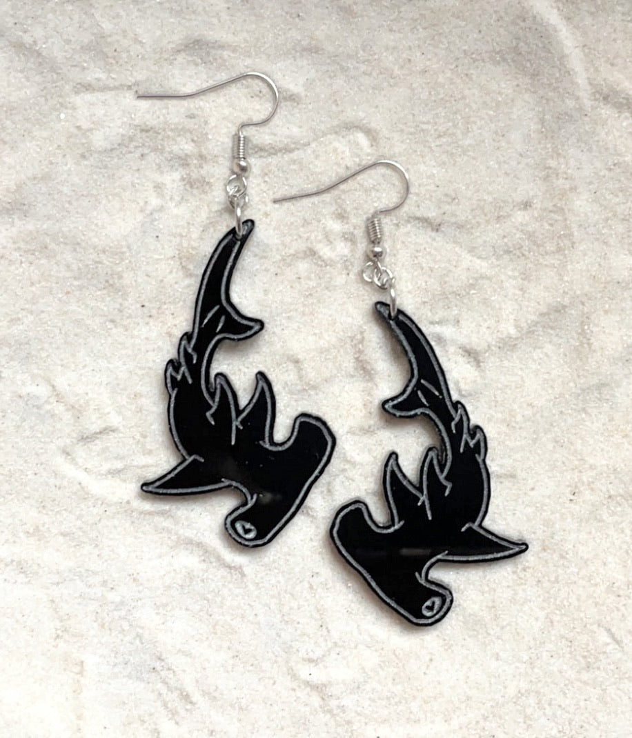 Earrings - Hammerhead Shark - Economy Acrylic Variables with Silver Metallic Paint